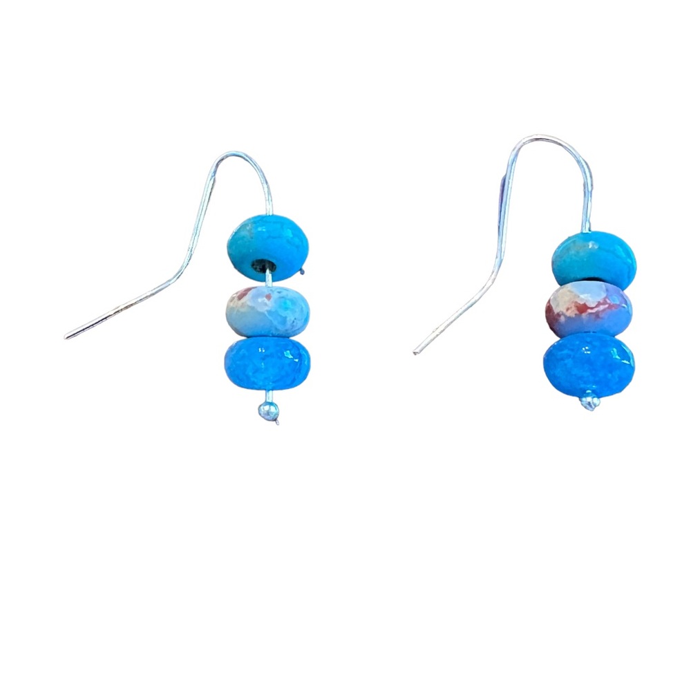 Triple Beaded Stone With Silver Drop Earrings